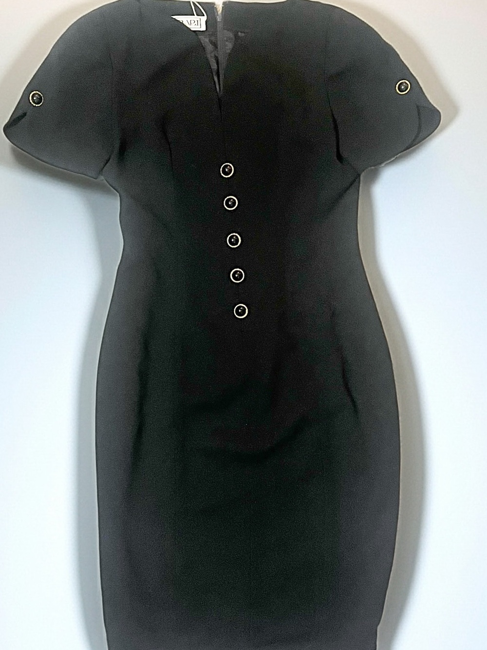 Vintage Black Fitted Button-Front Sheath Dress